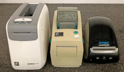 Asset Lot: Zebra HC100, Zebra LP 2824 Plus, Dymo LabelWriter 550 &ndash; USB/Ethernet Thermal Label Printers, Power cord not included