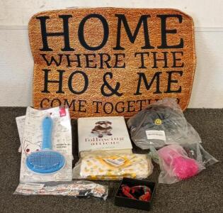 Pet Lovers Bundle: Cat/Dog Brush, Toys, &ldquo;Following Atticus&rdquo; Book, Collars, Doormat, Hammock