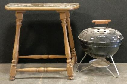 End Table with Glass Top, Weber Small Portable Grill with Top