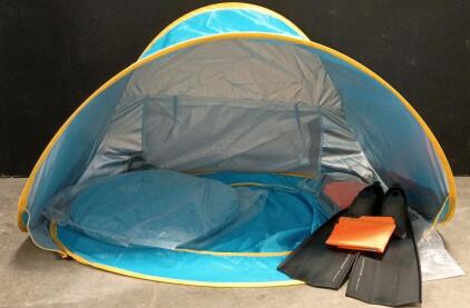 Baby Beach Pop Up Tent with Mini Pool with Bag, Flippers for Snorkeling and Freediving Size 4-5 with Carrying Bag