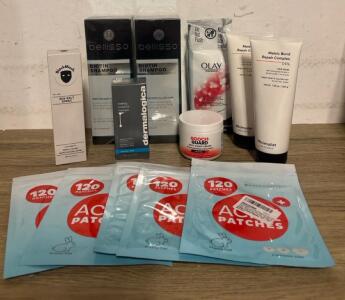 Mixed Lot Minimalist Hair Mask, Bellisso Shampoo, Dermalogica Masque, Acne Patches, Olay Wipes