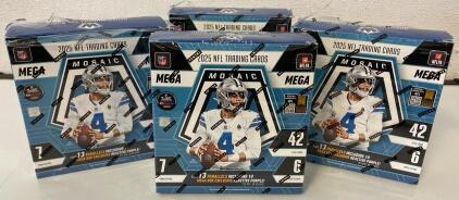 2025 Panini Mosaic NFL Mega Box Lot, 4 Opened Boxes, + Loose Rookie Cards, Parallels
