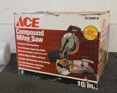ACE 10" Compound Miter Saw, 15A Motor, 2124014, Carbide Blade, Dust Bag, Safety Clamp, Sliding Fence (Tested and Works)