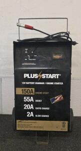 PLUS START 12V 150A Engine Starter Battery Charger, 55A Boost, 20A/2A Charge, USA Made, Wheeled (Tested And Works)