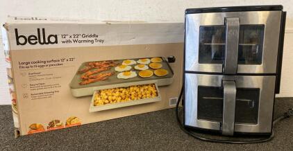 Bella 12"x22" Electric Griddle w/ Warming Tray & Dual Basket Stainless Steel Air Fryer Oven