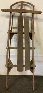Vintage Wooden Steerable Runner Snow Sled, Steel Runners, Hand Steering Bar