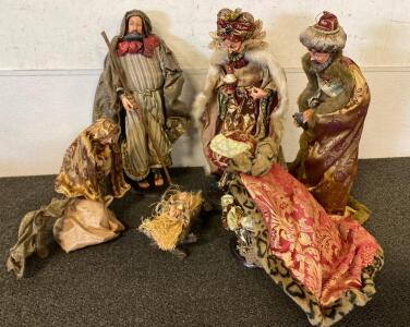 Large Ornate 6-Piece Nativity Set &ndash; 12-16" Figures with Fabric Costumes and Baby Jesus Manger