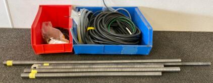 Industrial Hardware Lot &ndash; 1/2" Threaded Rods, Electrical Wire, Retaining Rings, Plastic Bins