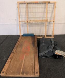 Wood Mechanic&rsquo;s Creeper, Expandable Safety Gate, and air mattress &ndash; Vintage Shop Gear