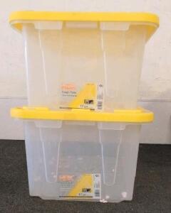 HDX Tough Tote 17-Gallon Clear/Yellow Storage Bin, 27"x18"x12.5", Stackable, Heavy-Duty