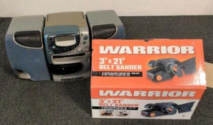 Warrior 3" x 21" Electric Belt Sander, Variable Speed, 7 Amp, Dust Bag, Original Box
