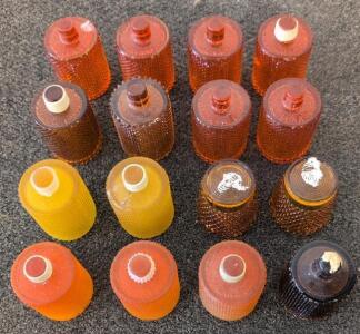 Set of 16 Amber, Orange, and Yellow Pressed Glass Hobnail Light Covers for Sconces/Chandeliers