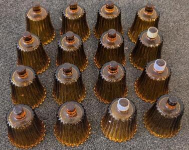 Set of 16 Amber Ribbed Glass Lamp Shades, 4.5" Bell Scalloped Edge, 1.5" Fitter, Chandelier/Sconce