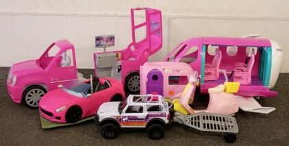 Barbie Vehicles (Car, Scooter, SUV), Barbie Airplane, Barbie Camper, Bass Pro Shops Bronco with Trailer