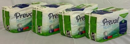 (64) Pcs Prevail Nu-Fit Daily Briefs, 16 Count Per Pack, Size Medium 32&rdquo;-44&rdquo;