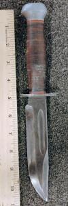 Vintage WWII-Era 12" Bowie Fixed-Blade Combat Knife, 7" Carbon Steel Blade, Leather Handle