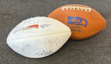Seattle Seahawks & Boise Burn Team Signed Footballs (Unauthenticated), Authentic Logos, Spalding/Reach Brands, Display Ready