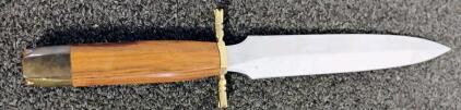 12.75" Fixed Blade Dagger Knife &ndash; Double-Edged, Wooden Handle, Brass Guard, 8.5" Blade