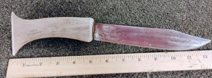 Vintage Solingen Fixed-Blade Hunting Knife, 7.5" Carbon Steel Blade, Stag Handle, Anchor Mark