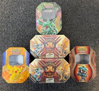 Pok&eacute;mon TCG Collector Tins (Marshadow, Pikachu, Rayquaza) & (2) Treasure X Dragons Gold Pack