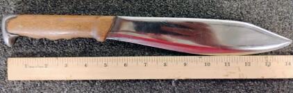 Military-Style Fixed Blade Knife, 14.5" Overall, 9.25" Blade, Wood Handle, Carbon Steel
