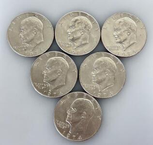 1974 Eisenhower Dollar Coins Lot &mdash; 6 Circulated Ike Dollars, Copper-Nickel, 38.1mm, US Mint