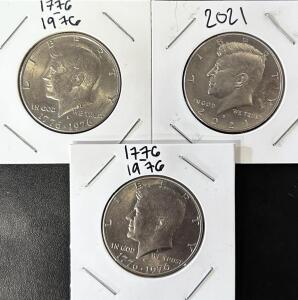 Kennedy Half Dollars Denver Mint Set: 1976 Bicentennial & 2021 D Coins, Copper-Nickel Clad