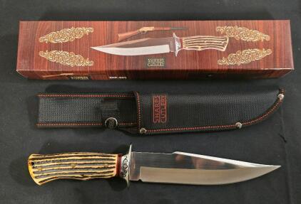 Sharps Cutlery SHP-005 Bowie Knife 12.5" Overall, 7.5" Stainless Blade, Faux Stag Handle, Sheath, Box