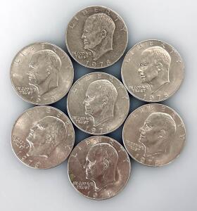 1978 Eisenhower Dollar Coins, Lot of 7, US $1, Copper-Nickel, Circulated, Eagle Reverse