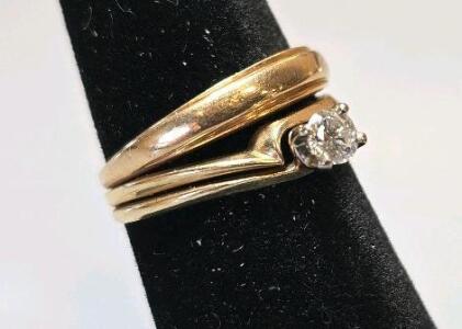 Single Stone Diamond Ring With Wide Gold Band, size 6
