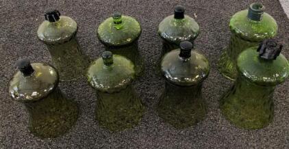Set of 8 Vintage Textured Green Glass Bell Lamp Shades, 6" x 5", Standard 2 1/4" Fitters