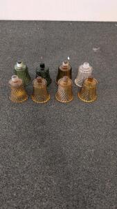 Set of 8 Vintage Pressed Glass Lamp Shades, Mixed Colors, Diamond Point and Ribbed Pattern