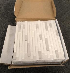 12 Glass/Stone Linear Mosaic Wall Tile Sheets, White/Gray 12"x12", Mesh-Backed, 12 sq ft