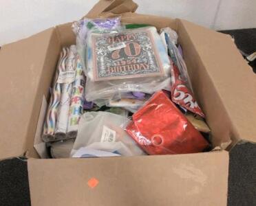 Bulk Lot Assorted Party Supplies &ndash; Banners, Gift Wrap, Napkins, Graduation, Birthday, 60th