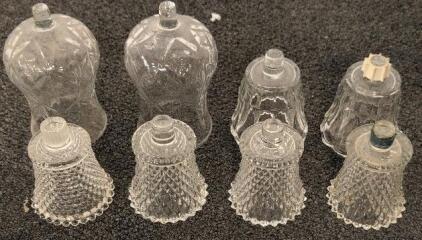 Mixed Set of 6 Vintage Clear Glass Bell Lamp Shades &ndash; Diamond/Ribbed Patterns, 4.5" Diameter