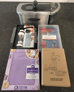 Set of 5 Cookie Presses (Wilton, Klipnocky, Multifunctional) with Accessories & Large Electric Deep Fryer