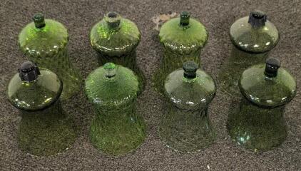 Set of 8 Vintage Green Glass Swag Lamp Shades &ndash; 6.5" Tall, Diamond Pattern, 1-5/8" Fitter