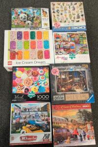 Lot of 8 Jigsaw Puzzles &ndash; LEGO, Ravensburger, Buffalo, 300-1000 Pieces, 3D & Escape Puzzle