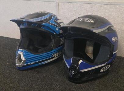 GMAX & Fly Motocross Helmets &ndash; Polycarbonate Shell, DOT Certified, Blue Graphics, Size Not Marked
