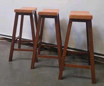 Set of 3 Wooden Bar Stools, Light and Dark Finish, 29" Seat Height, Backless, Footrest