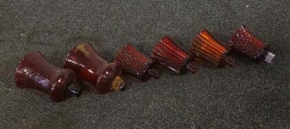Set of 6 Vintage Amber Glass Light Fixture Shades, Ribbed & Diamond Pattern, 4.5"x3.75"