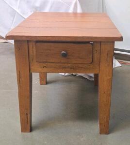 Rustic Solid Wood End Table with Single Drawer, Distressed Medium Brown Finish, 22"x22"x24"