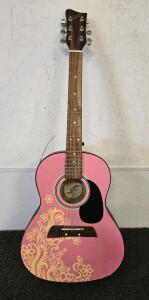 First Act MG354 Acoustic Guitar, Pink Floral, Parlor Size, 6-String, Crafted in China