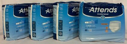 (72) Pcs Attends Underwear, 18 Per Pack, Large