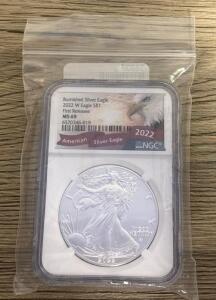 2022-W American Silver Eagle Burnished MS69 NGC First Releases 1 oz .999 Silver Coin