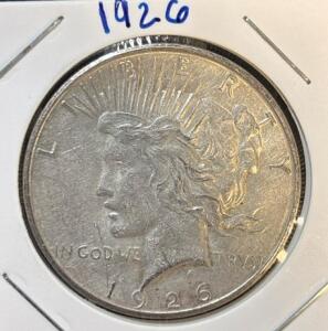 1926 Peace Dollar Silver Coin, Philadelphia Mint, 90% Silver, Anthony de Francisci Design