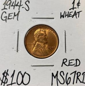1944-S MS67RD RED GEM WHEAT COPPER CENT