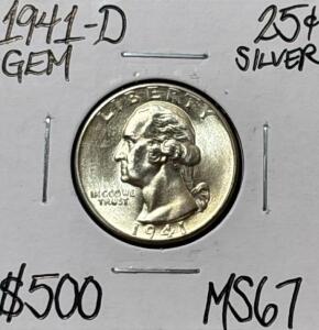1941-D MS67 GEM SILVER WASHINGTON QUARTER