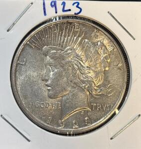 1923 Peace Dollar Silver Coin, Philadelphia Mint, 90% Silver, Anthony de Francisci Design