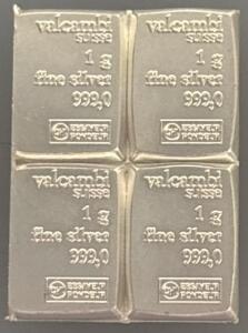 Valcambi Suisse Combibar 4x1g 999.0 Fine Silver Divisible Bullion Bar Sheet